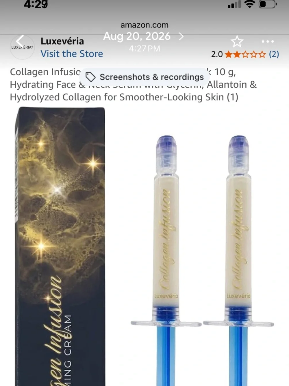Collagen Infusion Skin Firming Serum, 2-Pack 10 g, Hydrating Face & Neck Serum